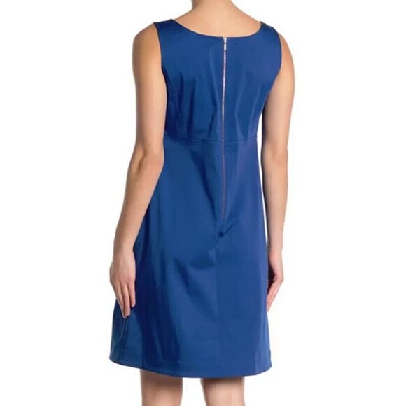 Lafayette 148 Amoya Zip Detailed Dress Size L Glaze Blue Bi-Stretch Sleeveless - Picture 2 of 15